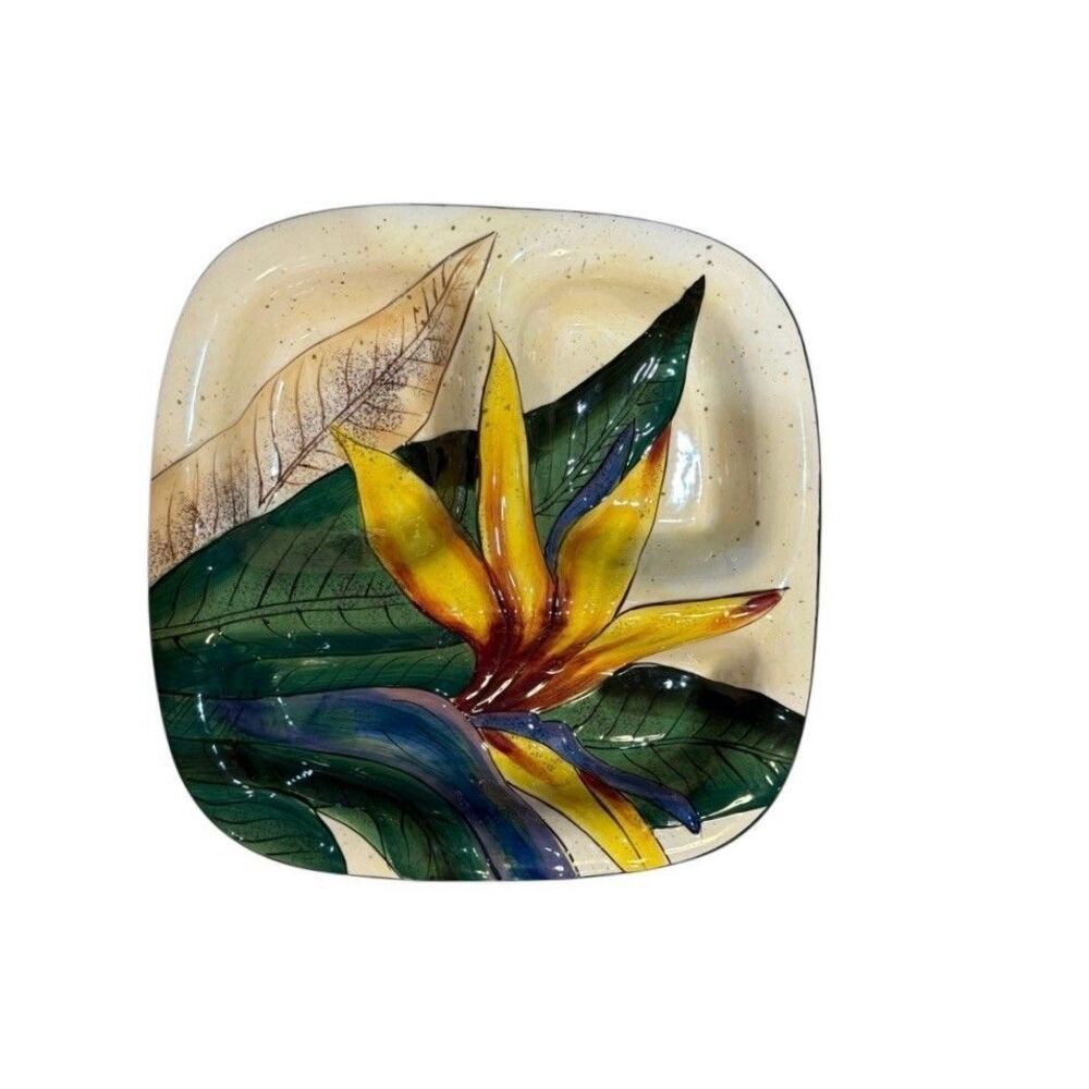 Island Plantations Birds of Paradise Hand Painted Divided Tray